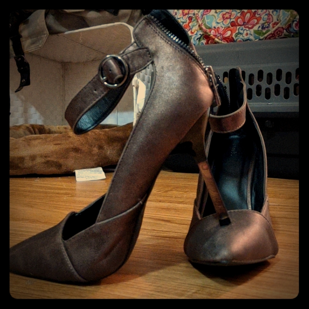 Ankle Strap Bronze Heels